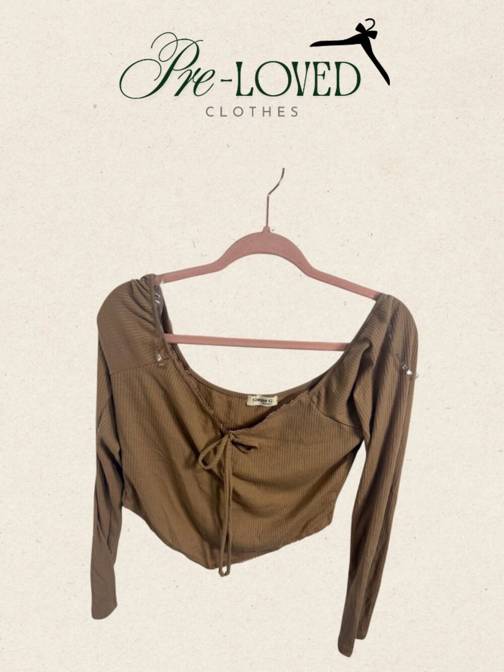 Ginger G Ribbed Tie-Front Crop Top - L